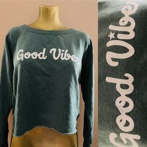 GRAYSON THREADS NWT Good Vibes Cropped SWEATSHIRT XS